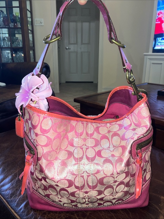 Coach Handbags - Coach Tie Dye 2005 distressed Pink metallic Signature C Y2K hobo bag